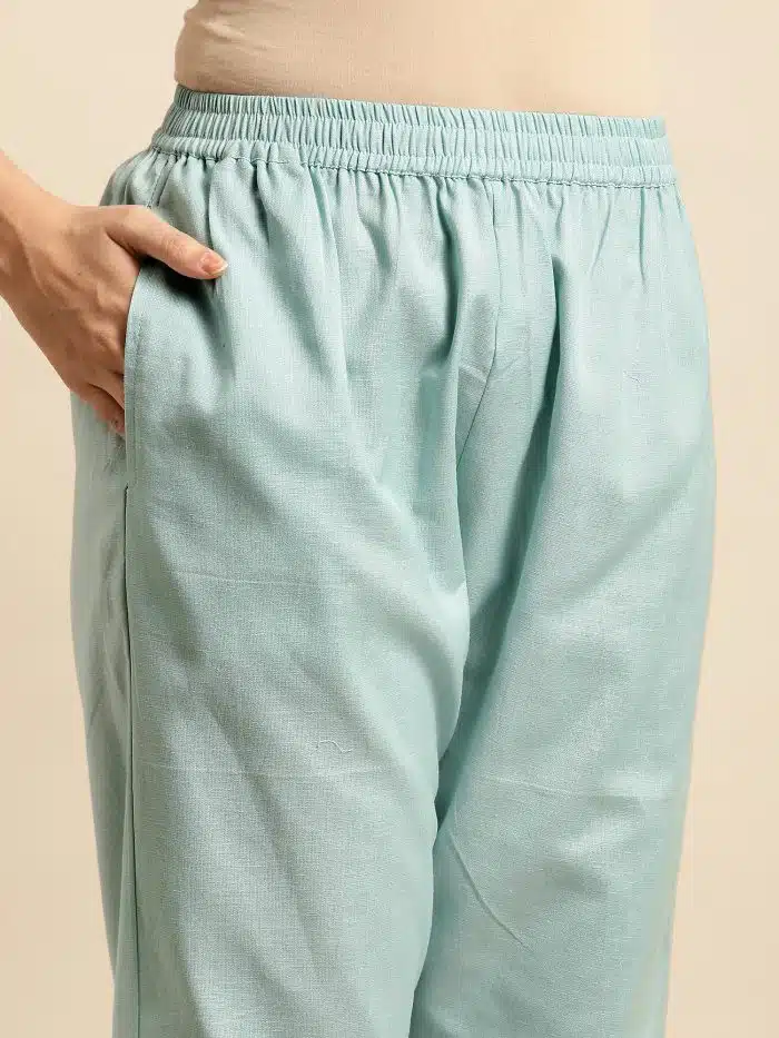 Sea green Equisite Lace Work Cotton Pant