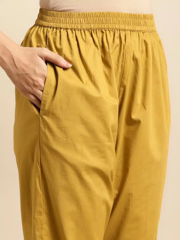 Mustard Pintuck Lace Cotton Pant