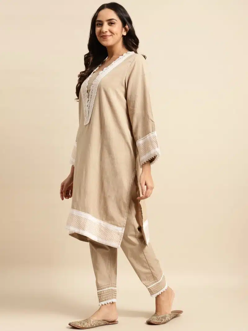 Beige Handloom Ikat Cotton Kurta