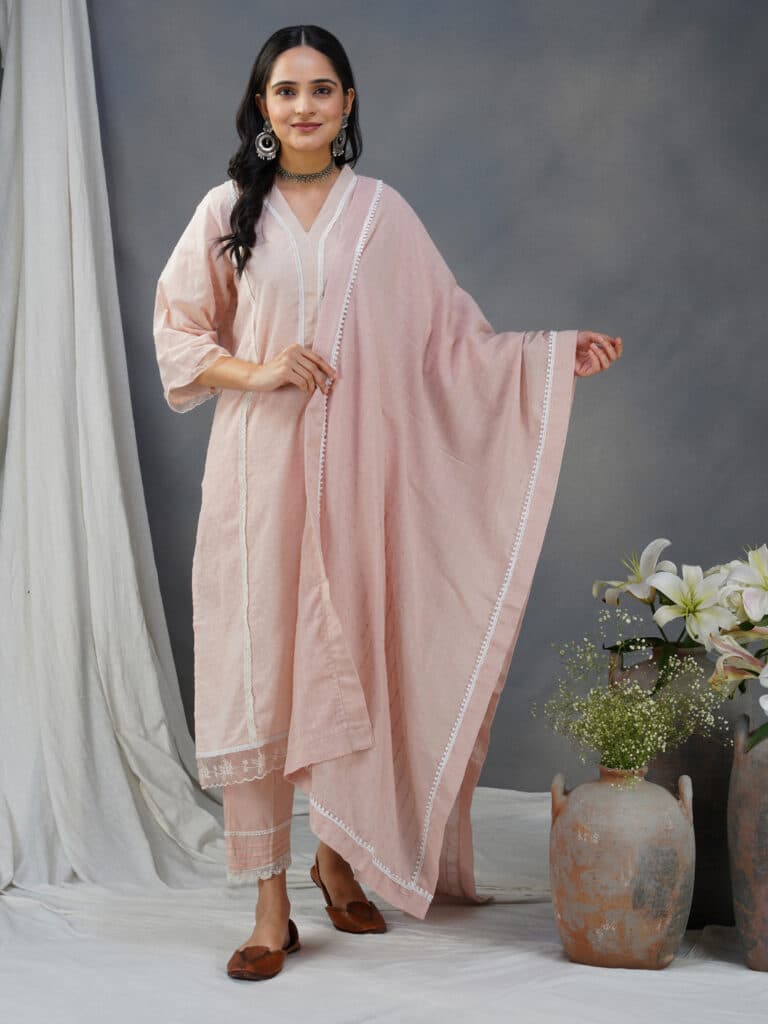 Cotton Dobby Ombre Effect Kurta Pants and Dupatta main image 1