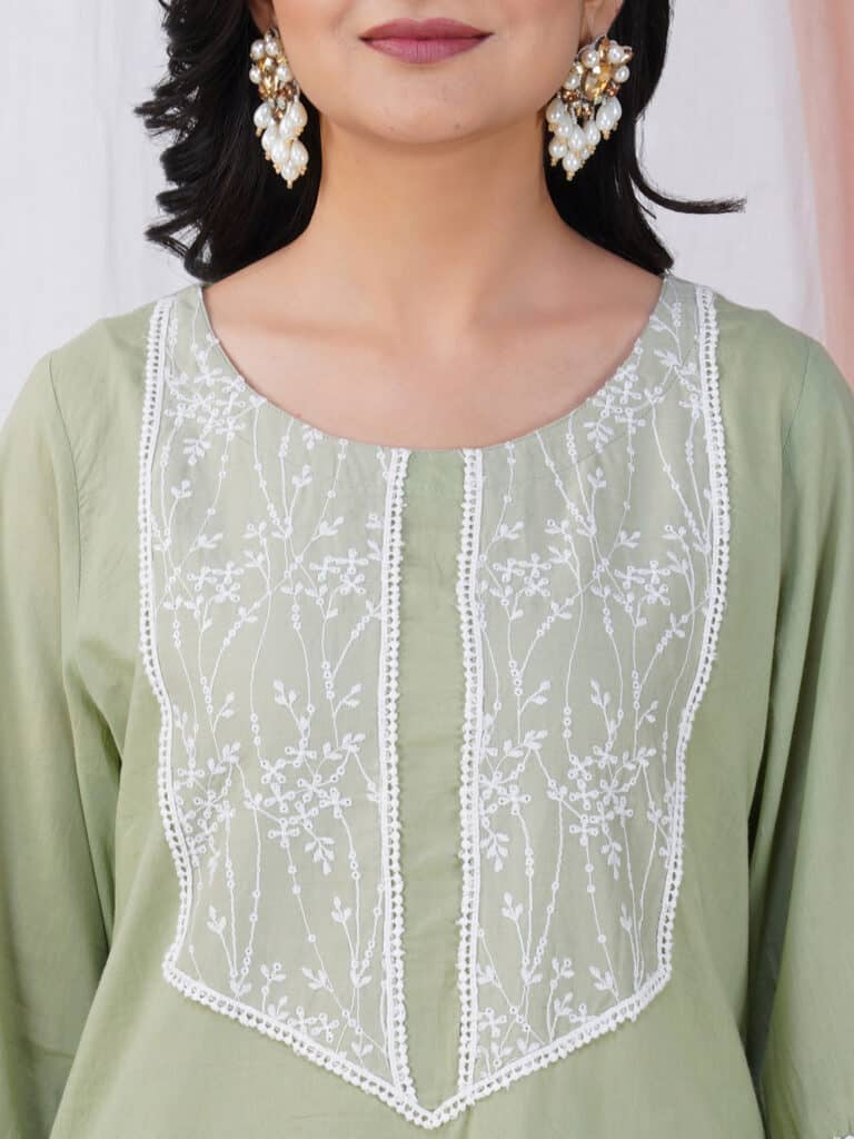 Olive Green - Jhiri Handloom Straight Cotton Kurta 20