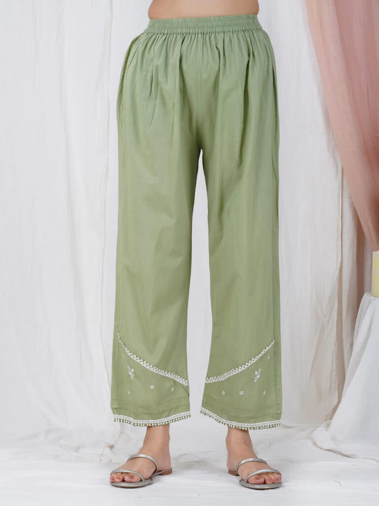 Olive Green Embroidered Kurta And Pant main image 1