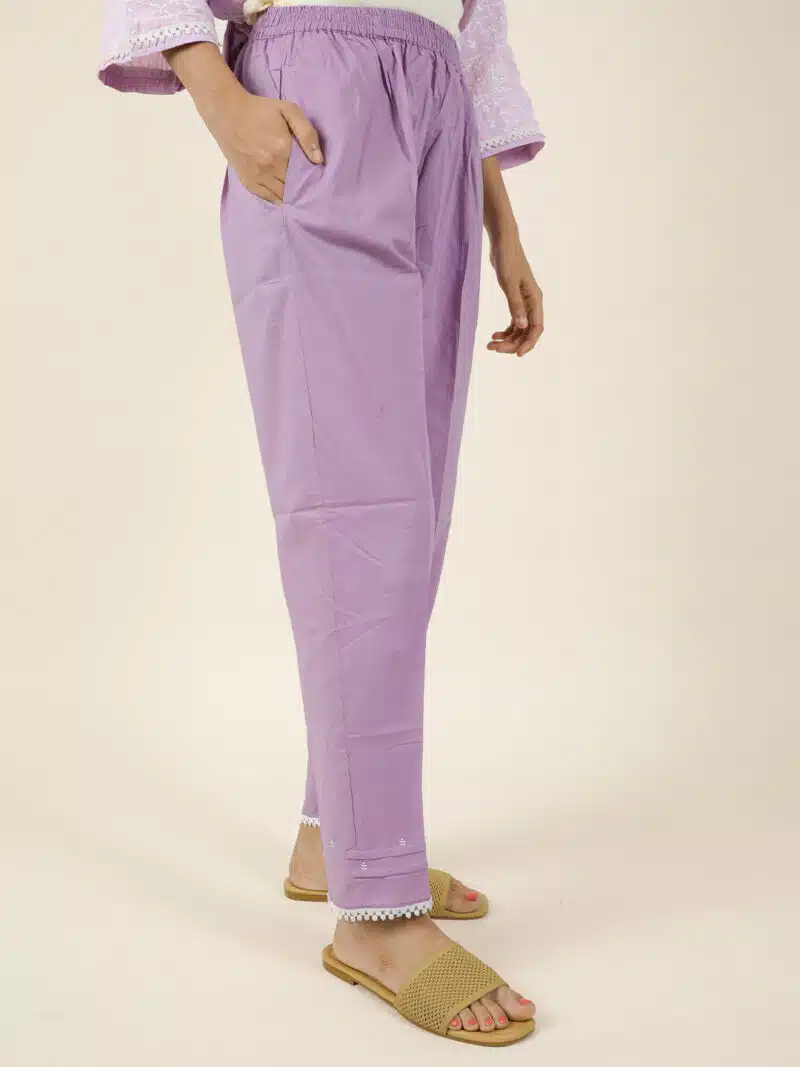 Purple Embroidered Cotton pants