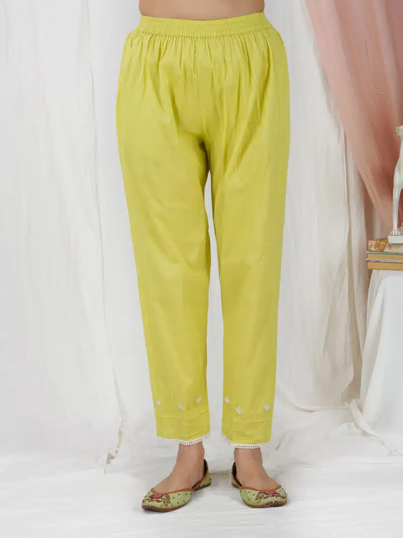 Lime Green Embroidered cotton pants