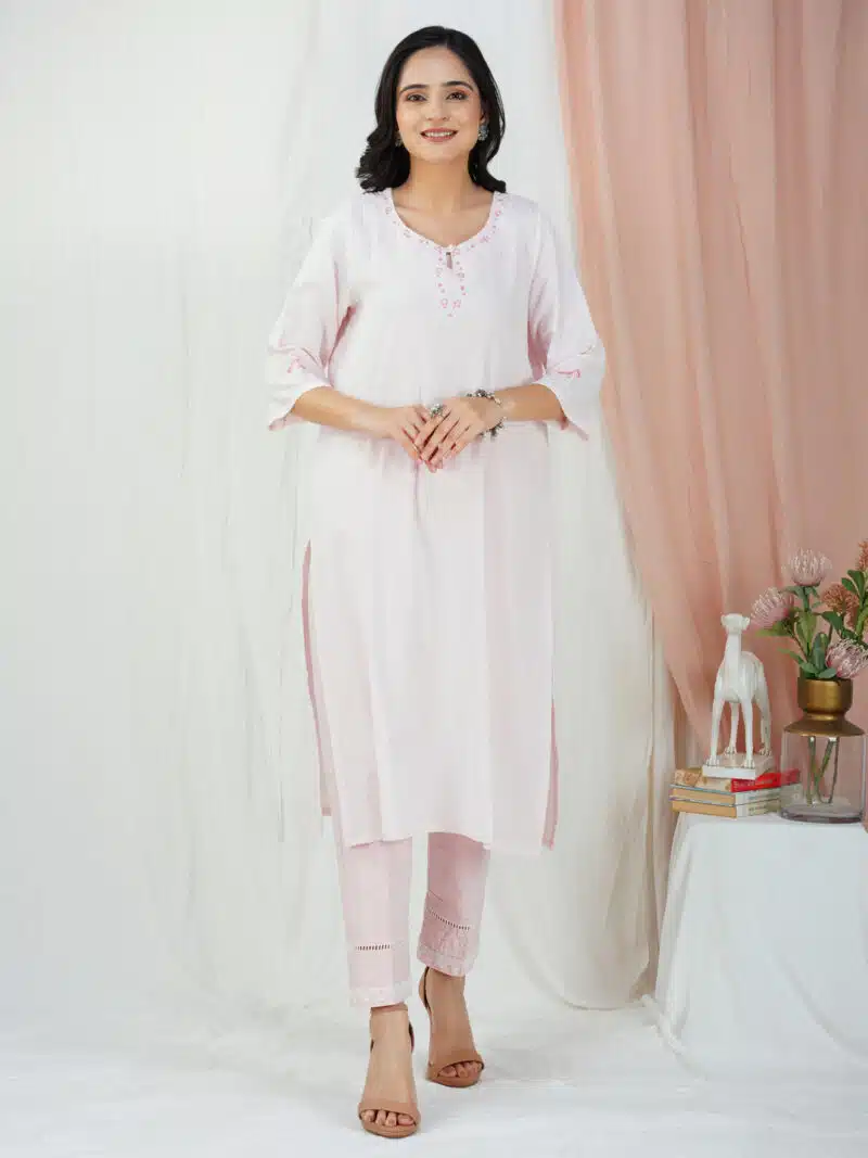 Pink Embroidered cotton Kurta  Paired With Matching Pant