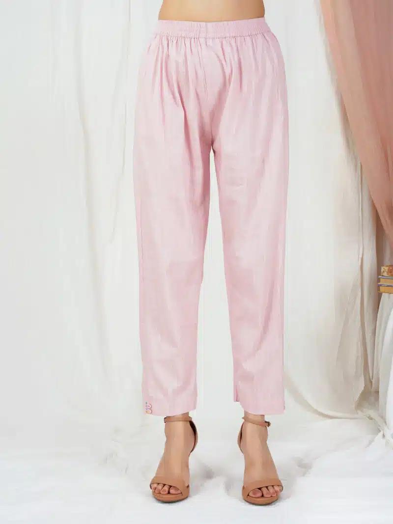 Pink Embroidered Cotton Pants