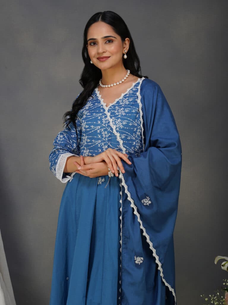 Blue Printed 3/4 Sleeve Cotton Anarkali Kurta main image 1