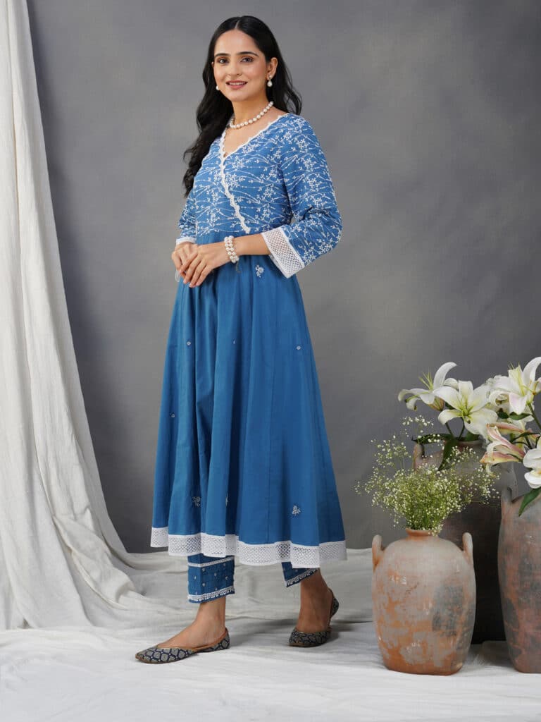Black Embroidered Cotton Anarkali Kurta