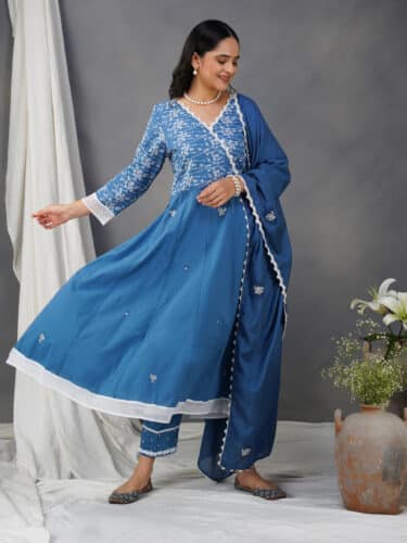 EXP - Blue Bandhani Anarkali kurta pant