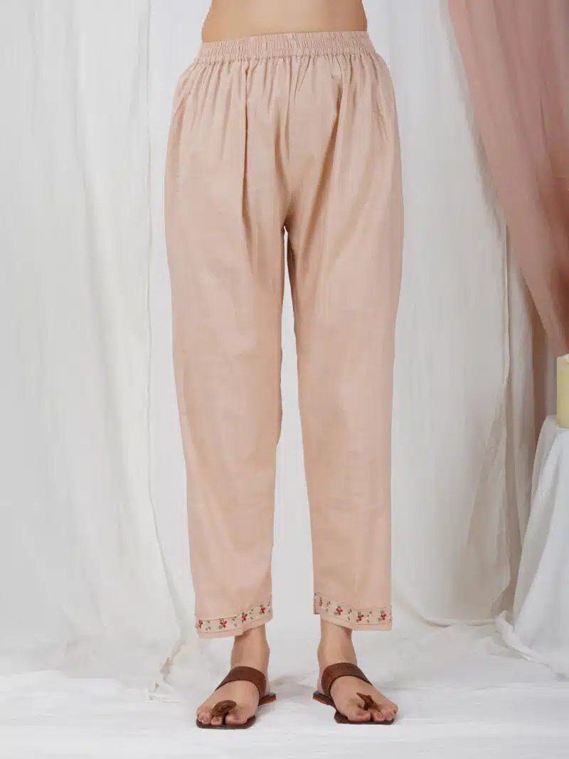 Gold Pink Embroidered cotton Pants