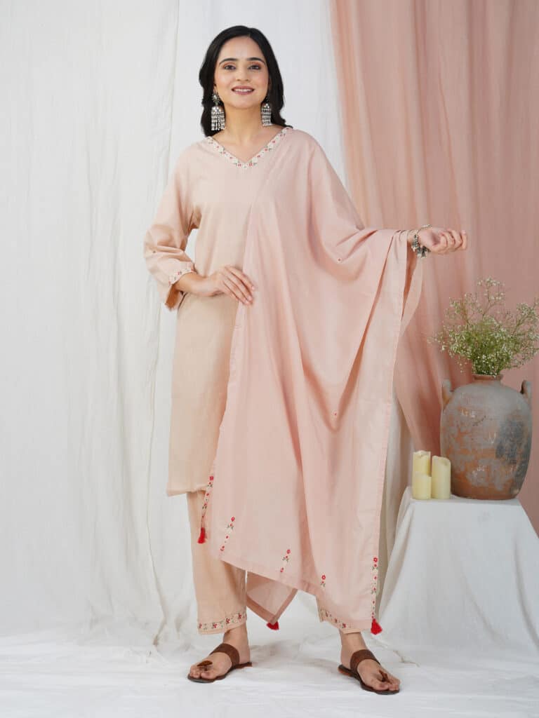 Neelkamal ethnic kurta in pink gold stripe