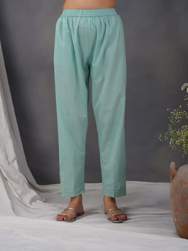 Sea Green Embroidered cotton pant