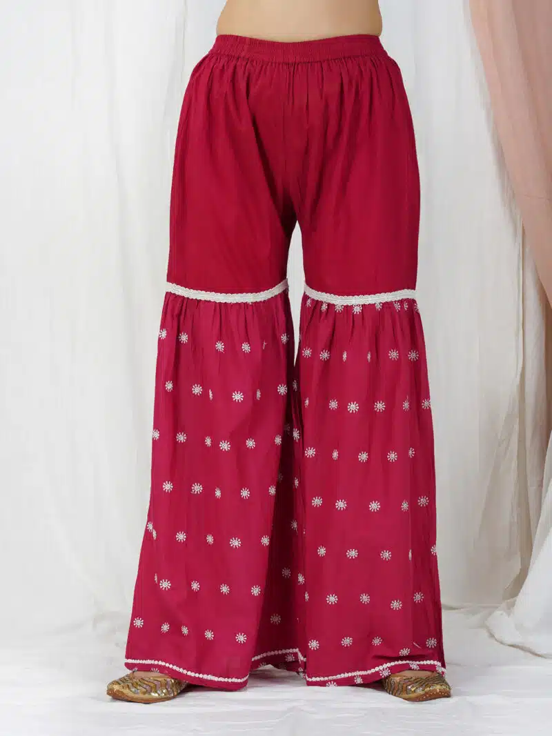 Red Embroidered cotton sharara