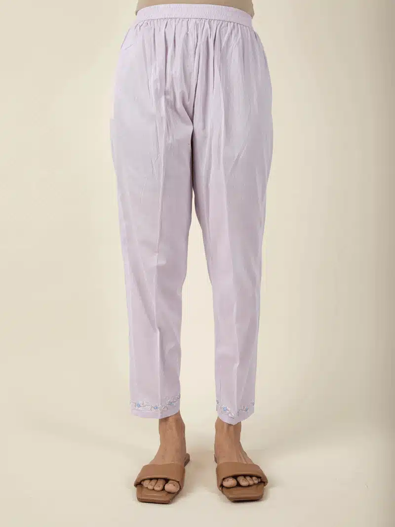 Lilac Embroidered cotton pants