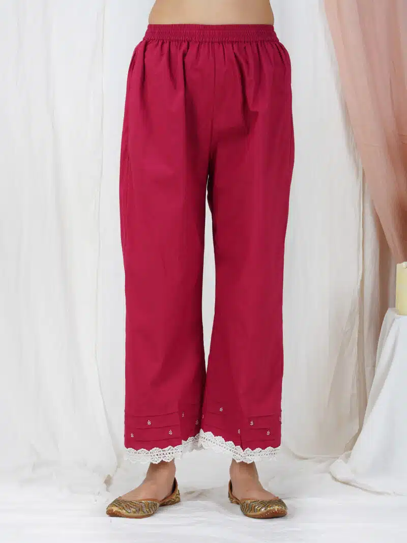 Red Embroidered Cotton Palazoo