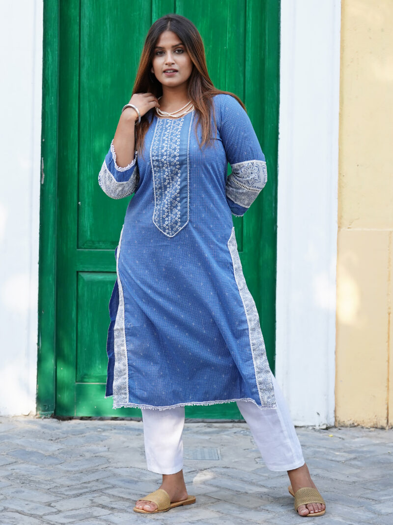 Blue Printed Cotton Kurta with Cotton Pant - Set of 2