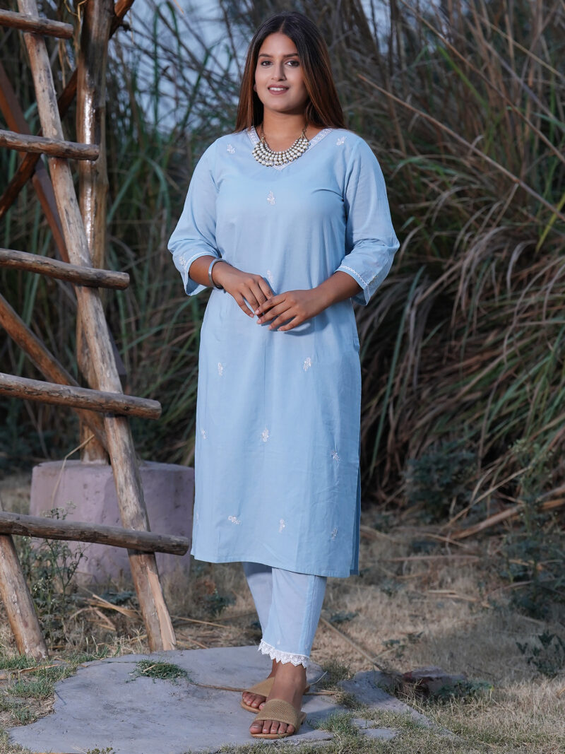 Peach Embroidered Cotton Kurta Paired With Matching Pant