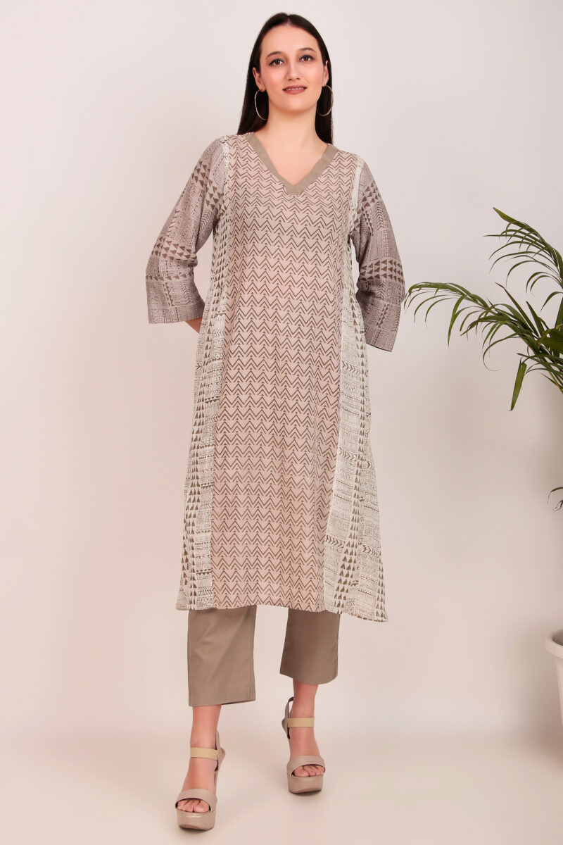 Cotton Classic Printed Grey Kurta With Matching Pant